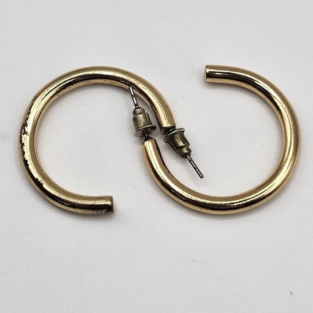 Vintage 80s Gold Tone Hoop Earrings 1.25in